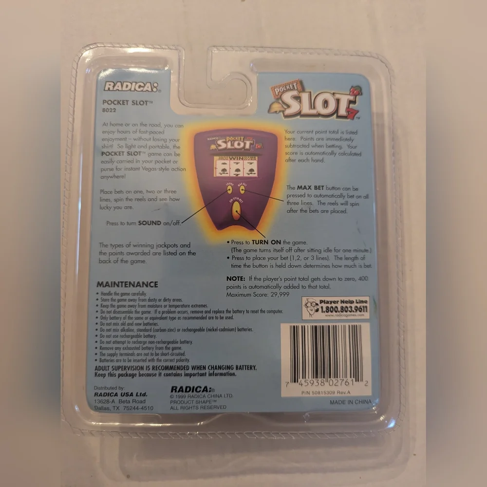 New Sealed Radica Pocket Slot #8022 (1999) Needs Battery Ages‎ 8+